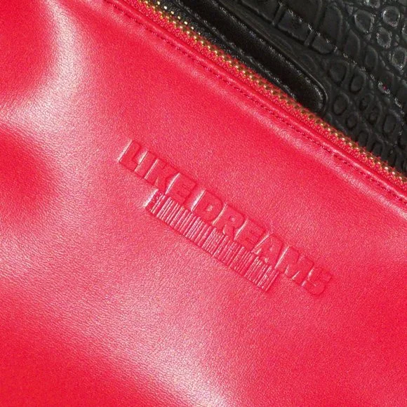 LIKE DREAMS Black & Red Croc Embossed Tote Bag PLUS Cosmetic Bag Insert NEW - Picture 6 of 14